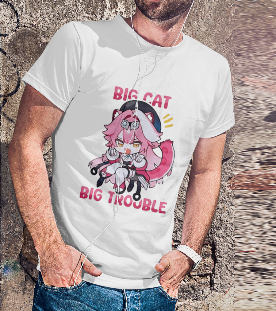 Big Cat Big Trouble Chibi Character With Pink Hair And Tail T-Shirt