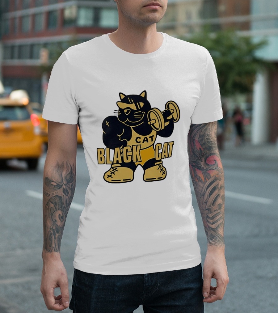 BLACK CAT Lifting Weights Cat Fitness Gym Powerlifting T-Shirt