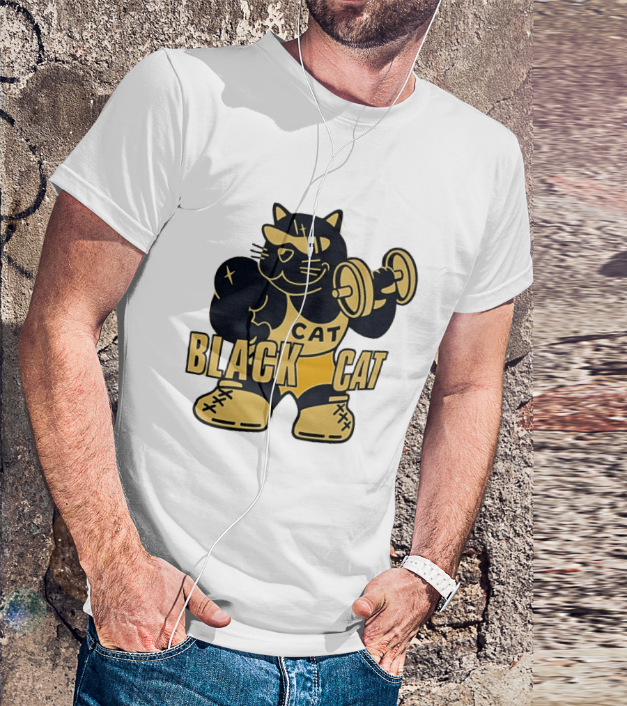 BLACK CAT Lifting Weights Cat Fitness Gym Powerlifting T-Shirt