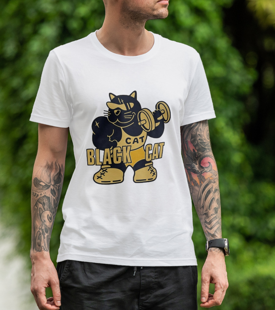 BLACK CAT Lifting Weights Cat Fitness Gym Powerlifting T-Shirt