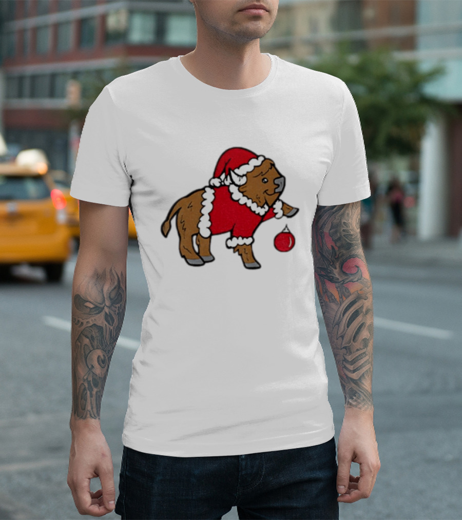Buffalo In Santa Suit Holding Christmas Bauble Buffalo Bills 2025 Football Holiday T-Shirt
