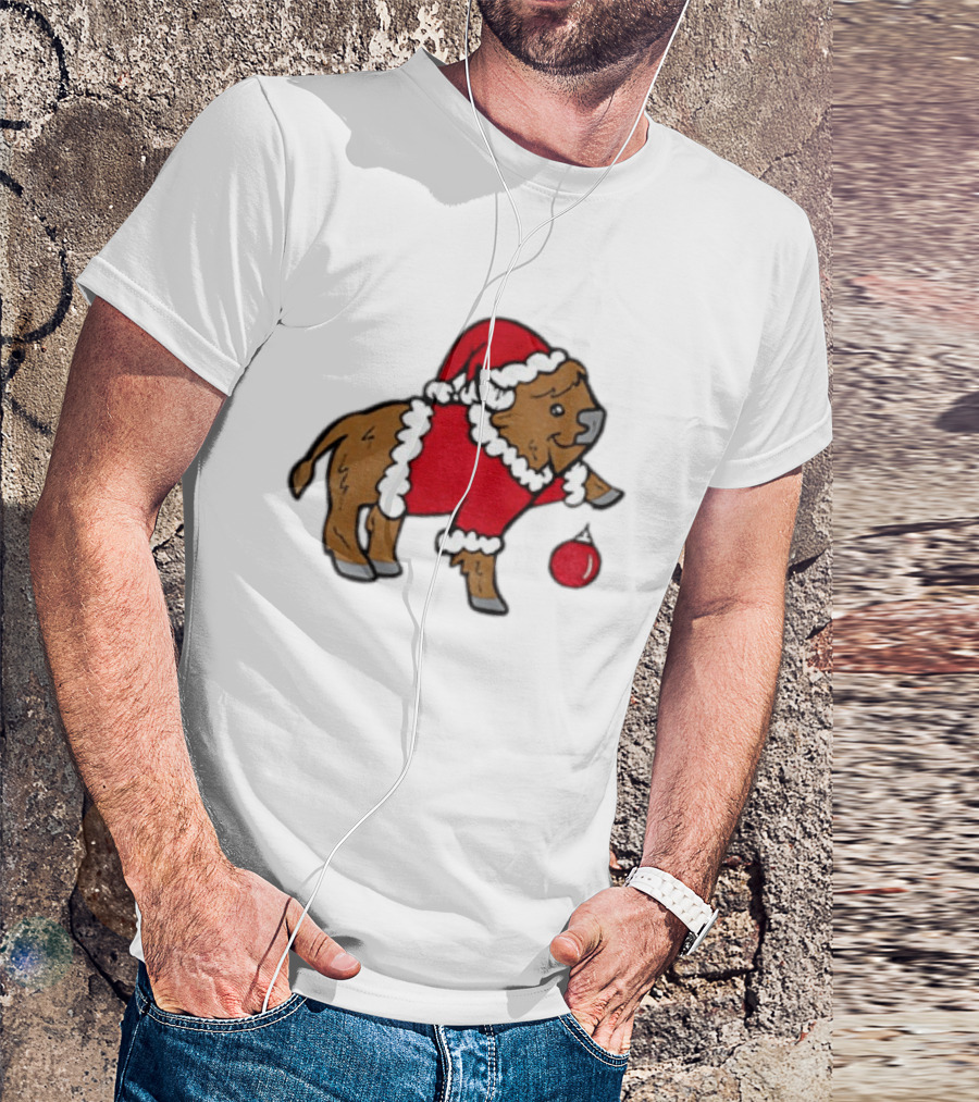 Buffalo In Santa Suit Holding Christmas Bauble Buffalo Bills 2025 Football Holiday T-Shirt