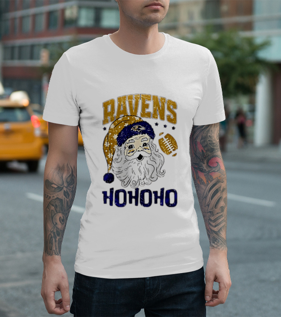 Baltimore Ravens Santa Claus Ho Ho Ho Merry Christmas T-Shirt