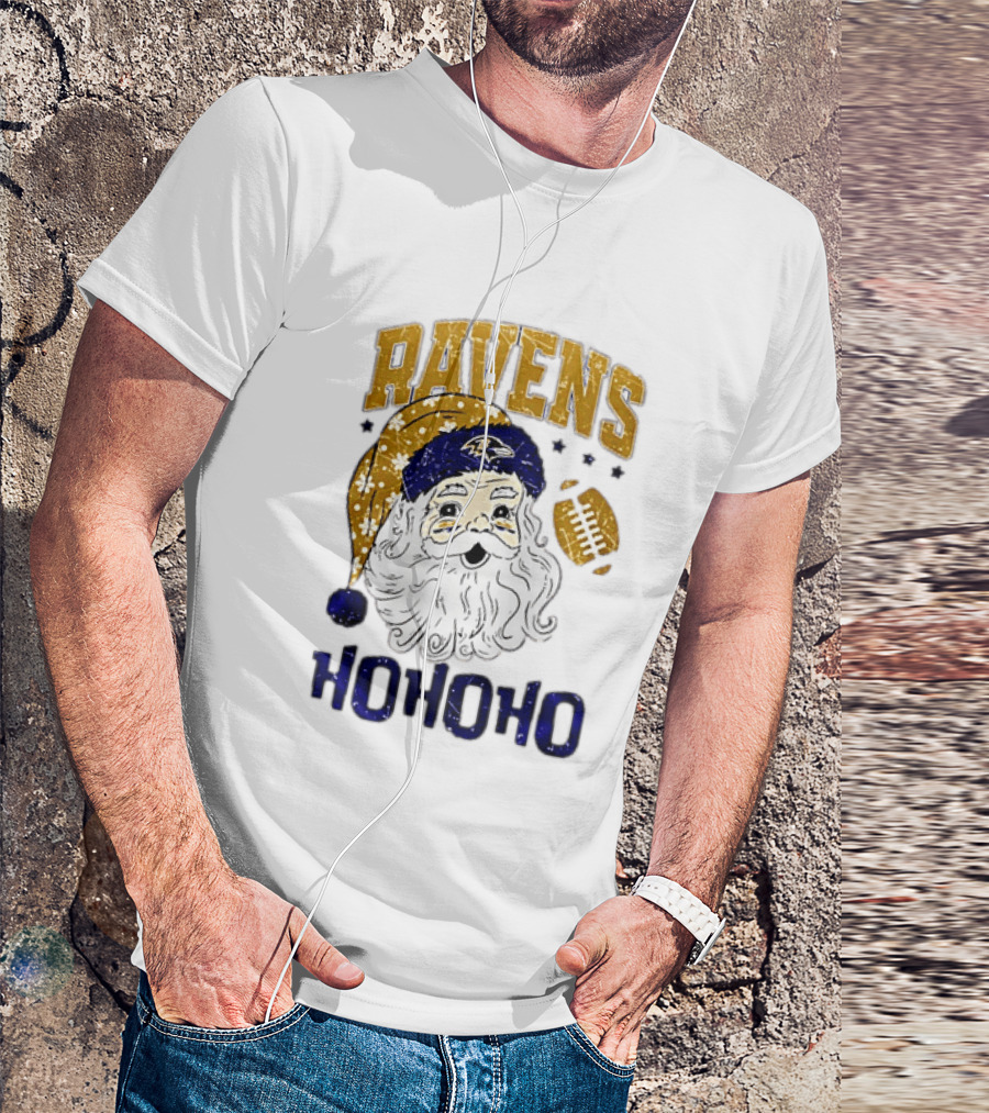 Baltimore Ravens Santa Claus Ho Ho Ho Merry Christmas T-Shirt