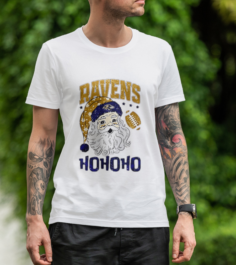 Baltimore Ravens Santa Claus Ho Ho Ho Merry Christmas T-Shirt
