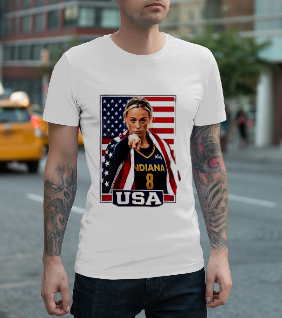 Indiana Fever WNBA Player Pointing American Flag USA Basketball Sports T-Shirt