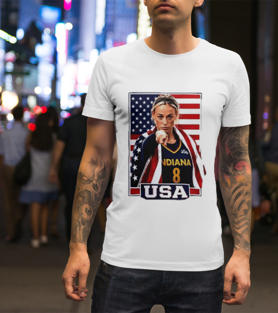 Indiana Fever WNBA Player Pointing American Flag USA Basketball Sports T-Shirt