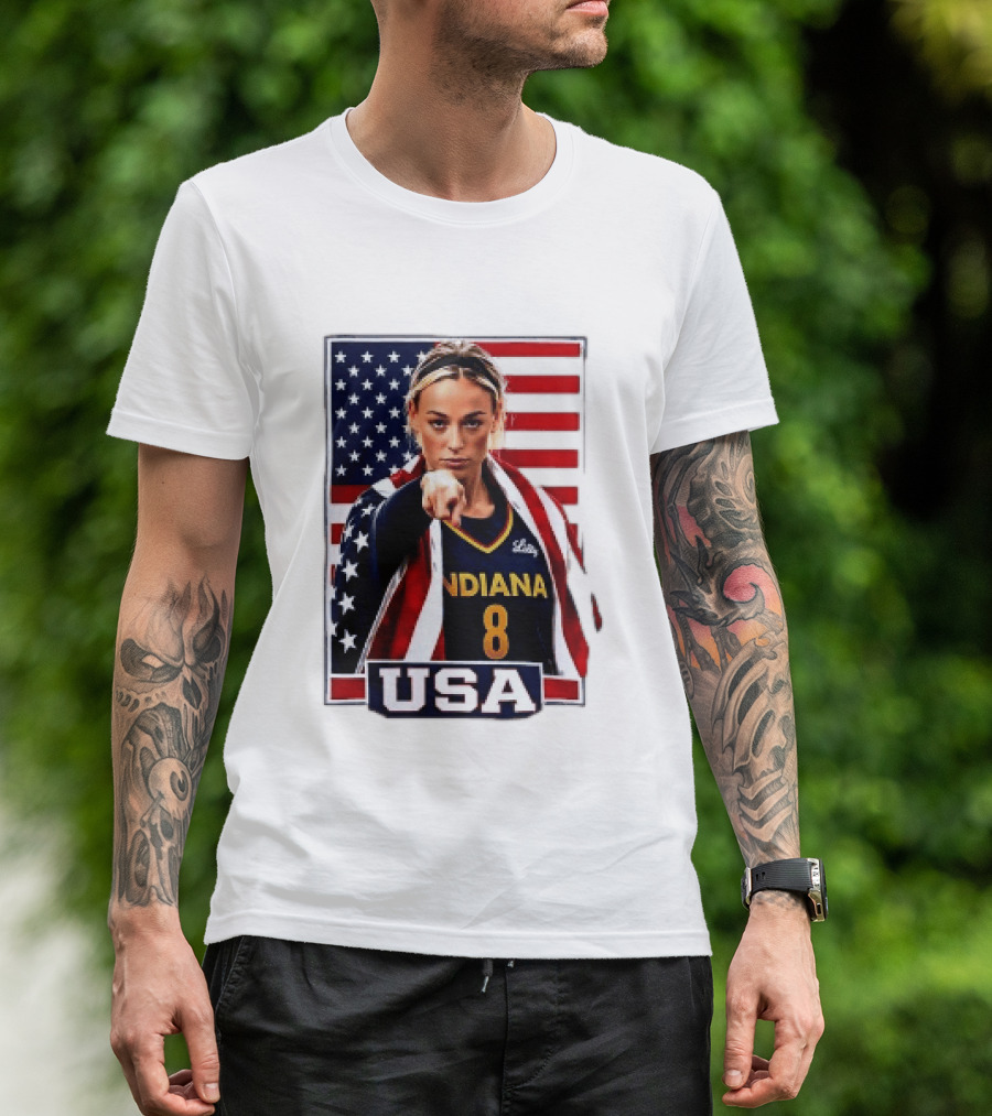 Indiana Fever WNBA Player Pointing American Flag USA Basketball Sports T-Shirt