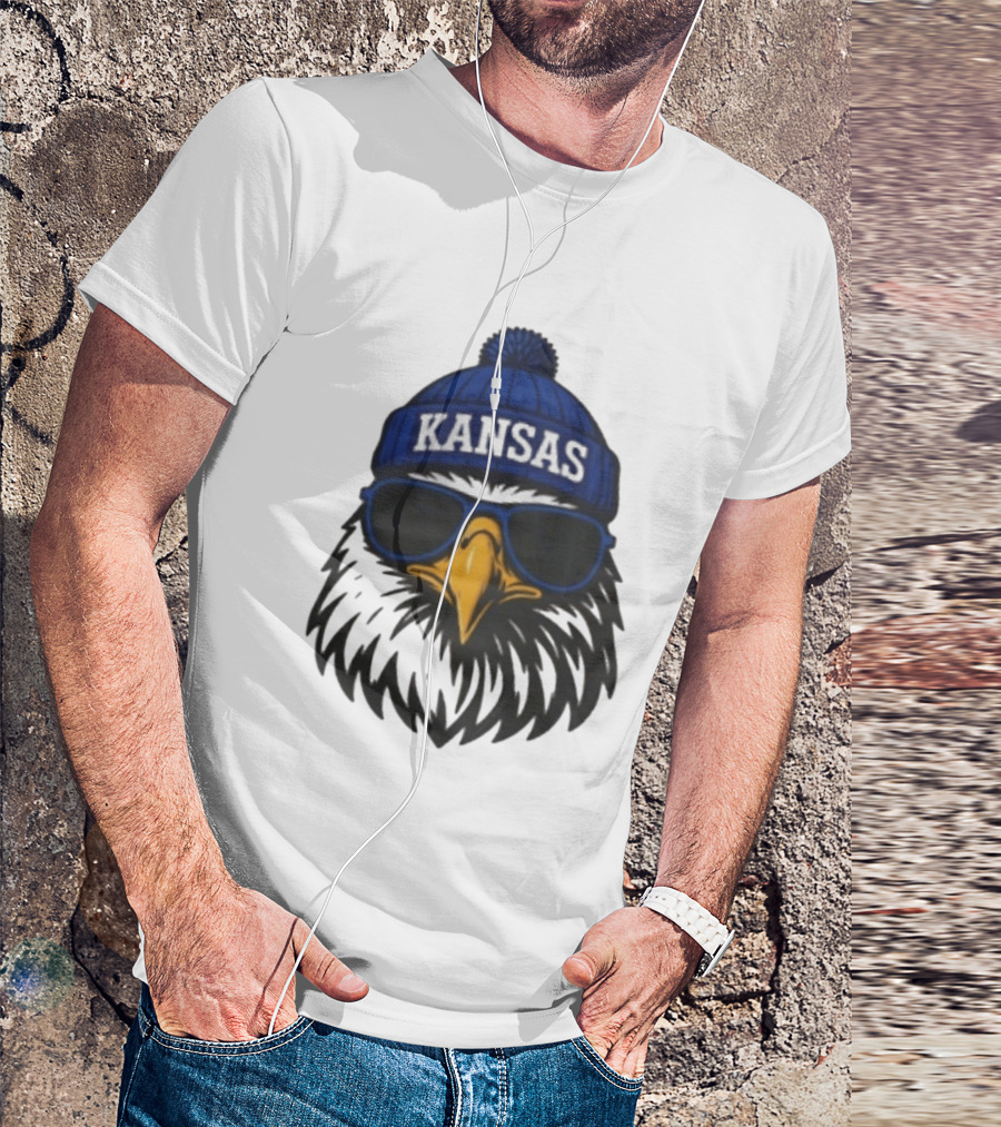 Kansas Jayhawks Jayhawk Hat Glasses Kansas Beanie T-Shirt