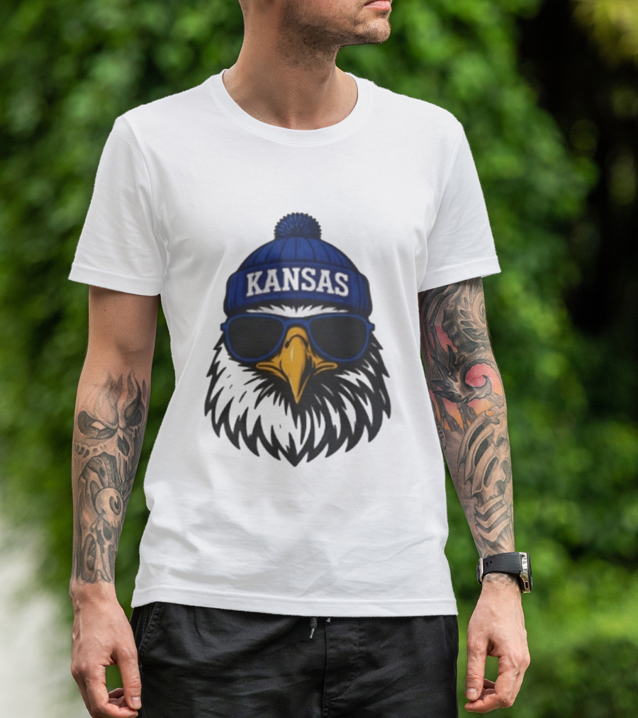 Kansas Jayhawks Jayhawk Hat Glasses Kansas Beanie T-Shirt