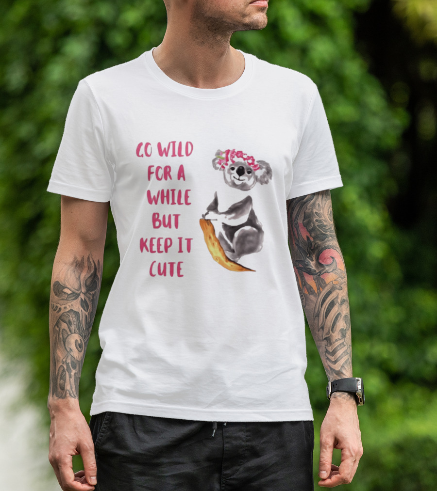 Go Wild For A While But Keep It Cute Koala With Pink Floral Headband T-Shirt