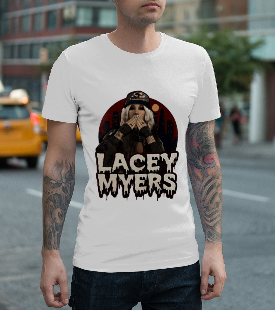 Lacey Myers City Skyline Red Moon Horror T-Shirt