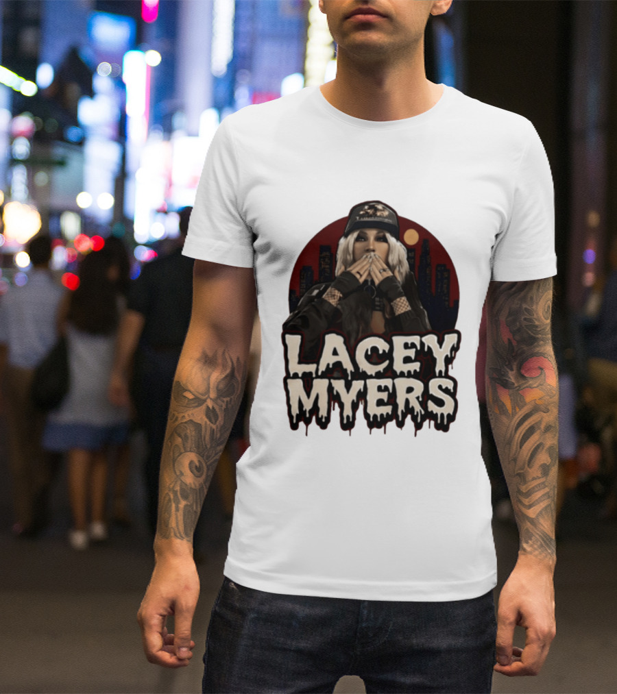 Lacey Myers City Skyline Red Moon Horror T-Shirt