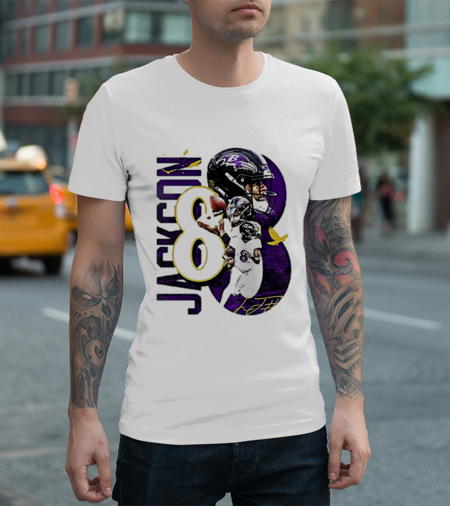 Lamar Jackson 8 Baltimore Ravens NFL Football Star Player T-Shirt