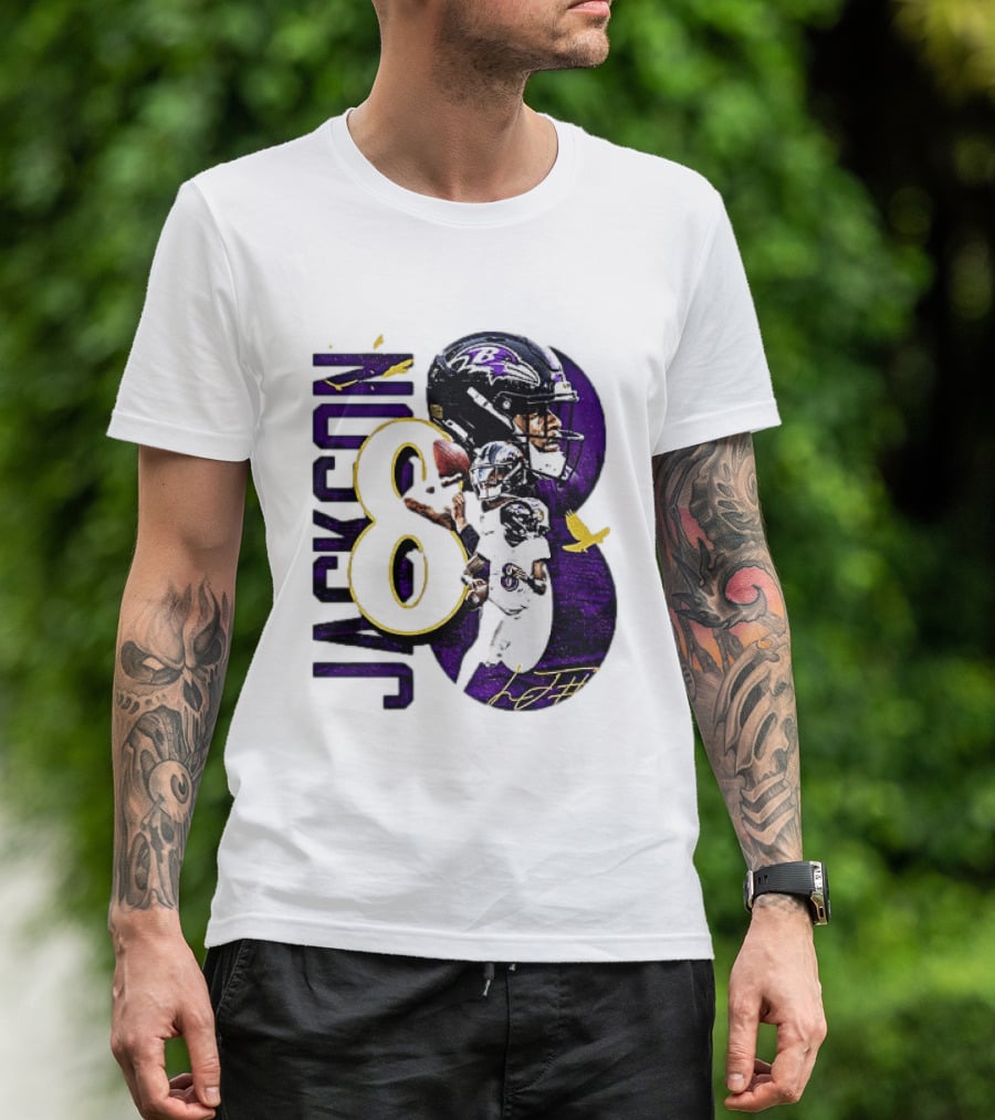 Lamar Jackson 8 Baltimore Ravens NFL Football Star Player T-Shirt