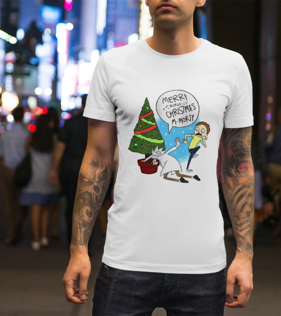 Merry Blergh Christmas M Morty Drunk Ricks Greeting Rick And Morty T-Shirt