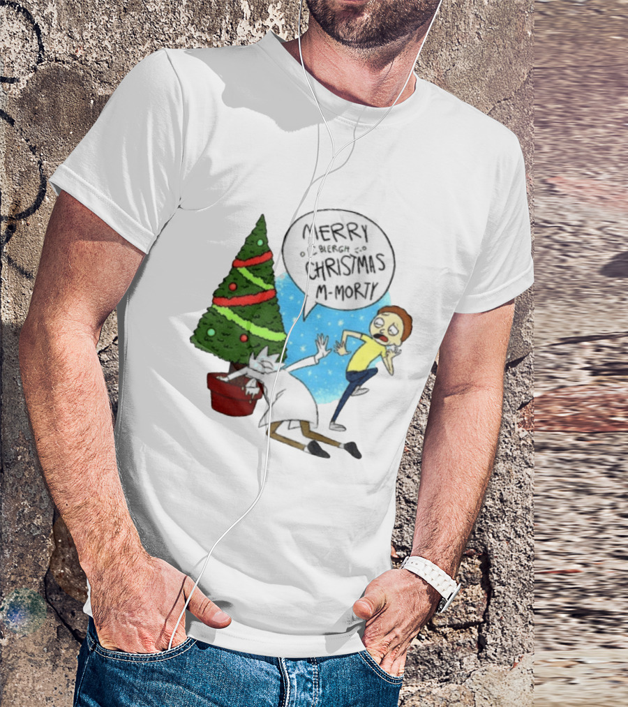 Merry Blergh Christmas M Morty Drunk Ricks Greeting Rick And Morty T-Shirt