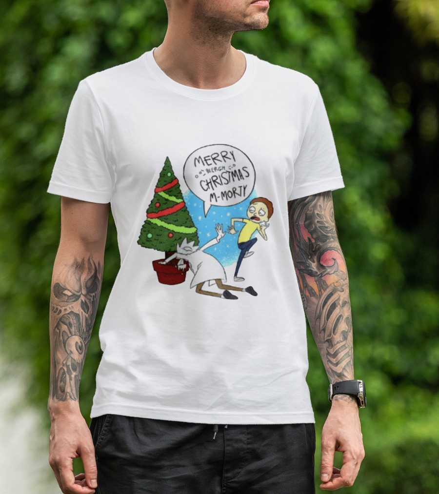 Merry Blergh Christmas M Morty Drunk Ricks Greeting Rick And Morty T-Shirt