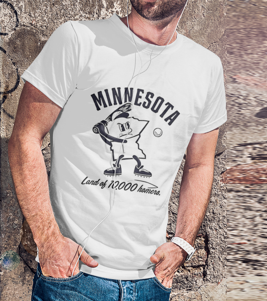 Minnesota Land Of 10000 Homers Baseball Player Swinging Bat T-Shirt