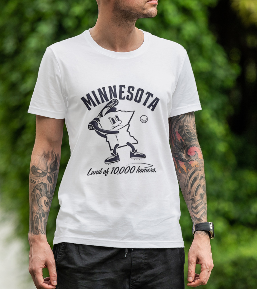Minnesota Land Of 10000 Homers Baseball Player Swinging Bat T-Shirt