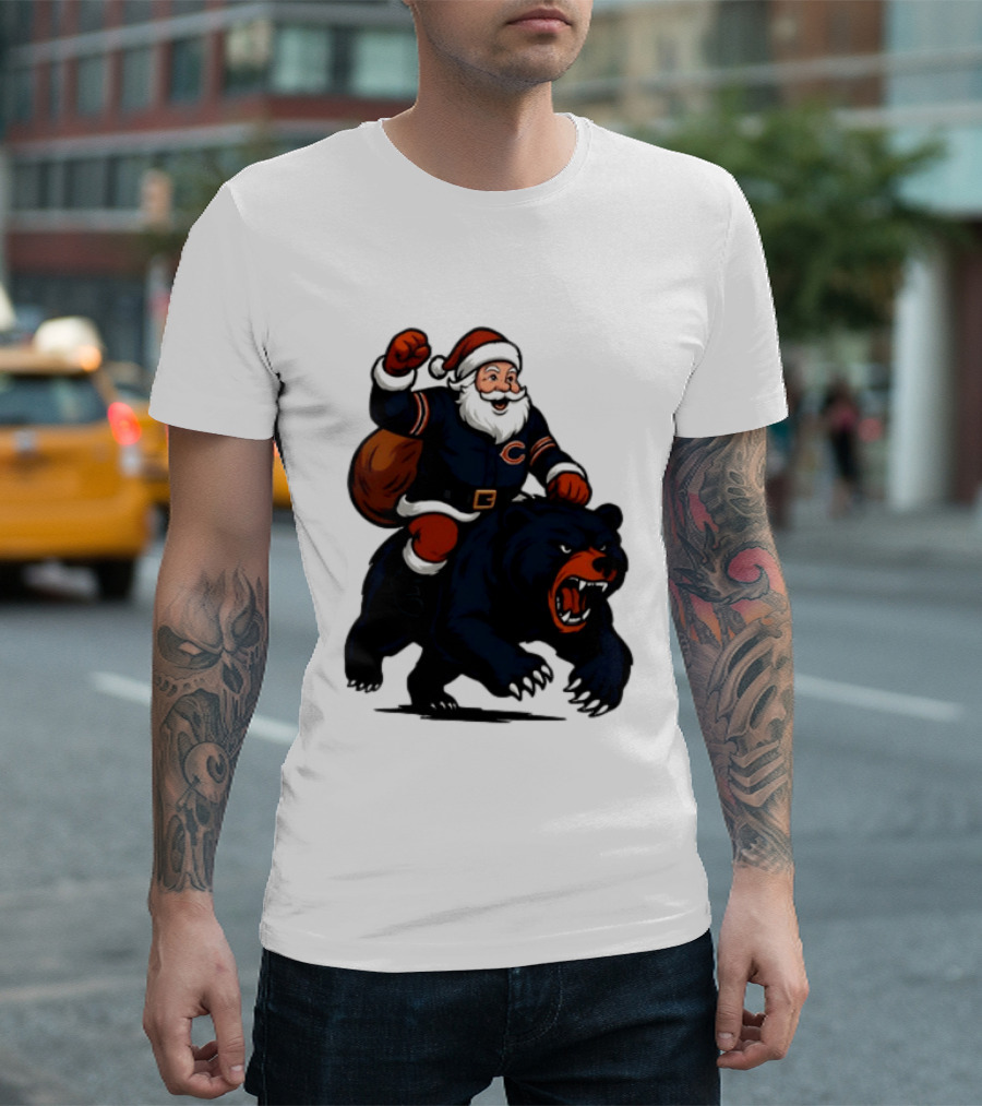 Chicago Bears Santa Claus Riding Bear Christmas Football T-Shirt