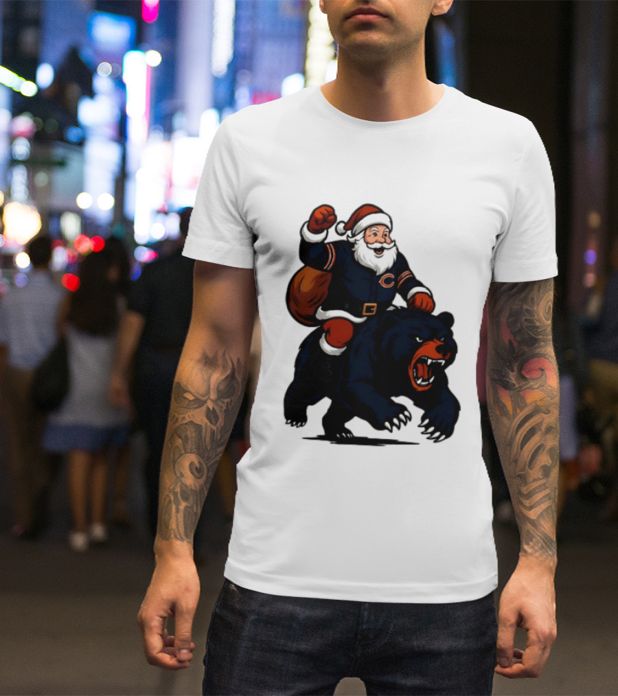 Chicago Bears Santa Claus Riding Bear Christmas Football T-Shirt