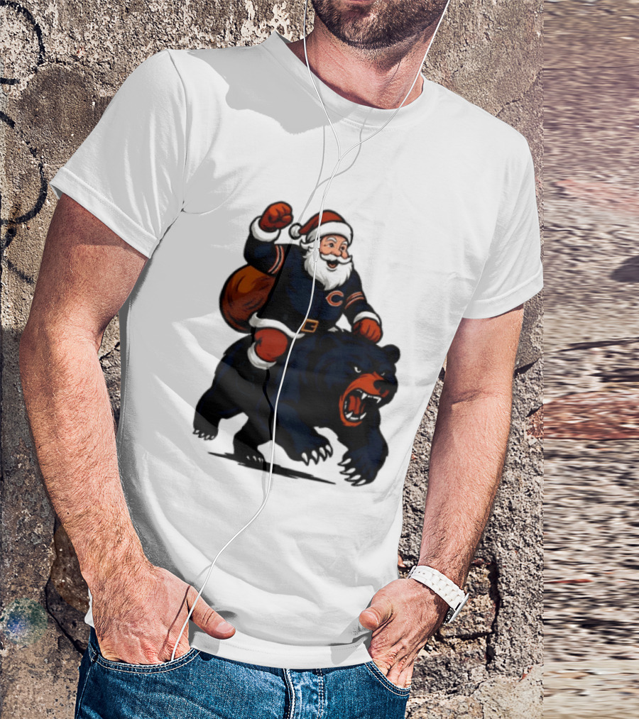 Chicago Bears Santa Claus Riding Bear Christmas Football T-Shirt