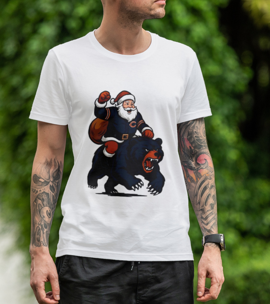 Chicago Bears Santa Claus Riding Bear Christmas Football T-Shirt