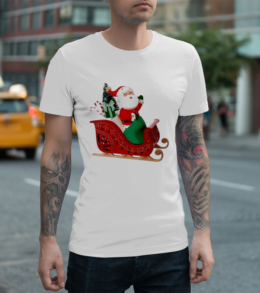 Santa Showtoppers Mini Tree Hallmark White Sleigh Christmas Scene T-Shirt
