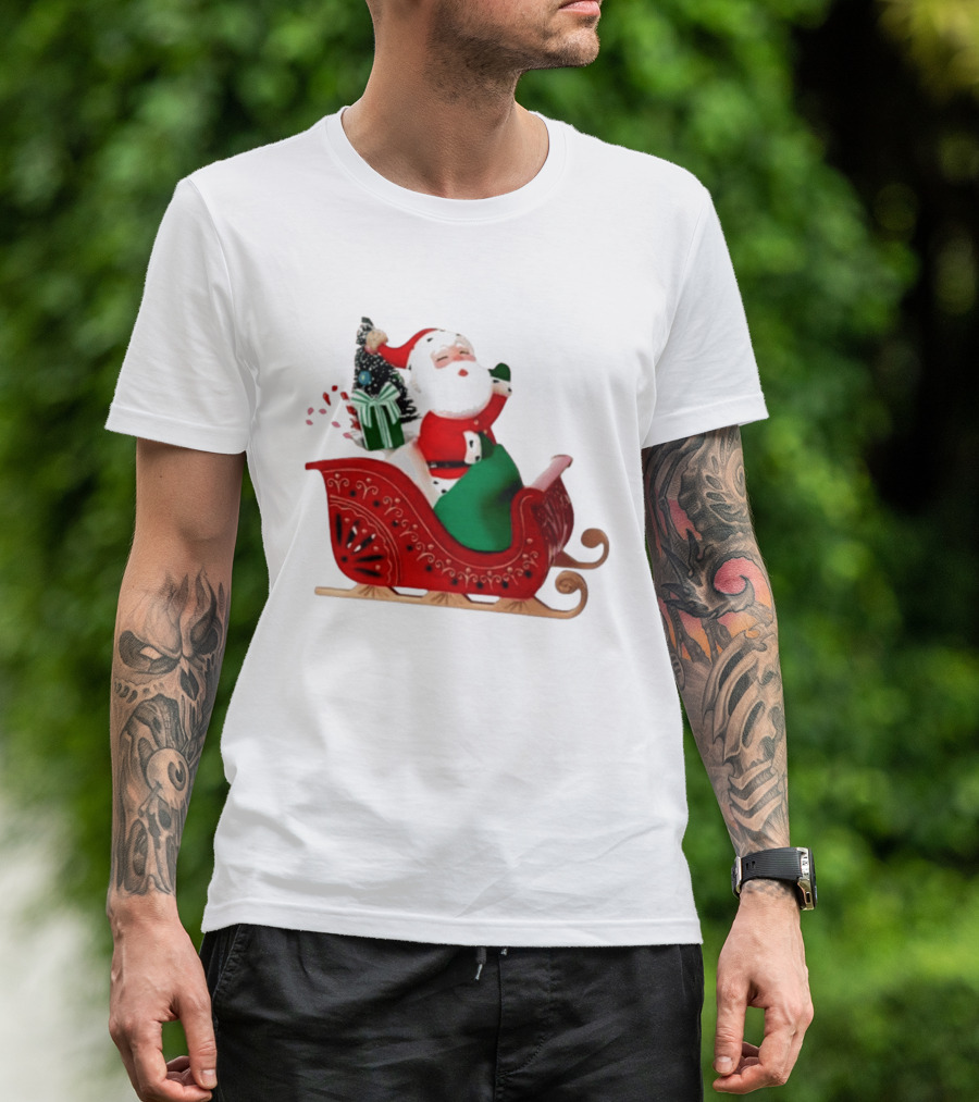 Santa Showtoppers Mini Tree Hallmark White Sleigh Christmas Scene T-Shirt