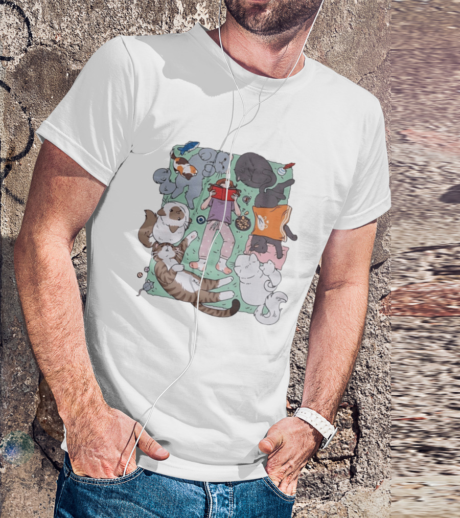 Girl Reading A Book With Cats Around Her Cat Lover T-Shirt