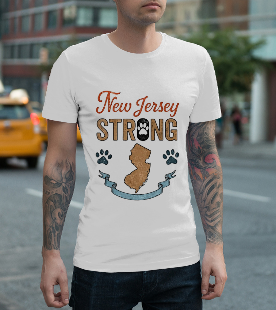 New Jersey Strong Standwithoscar Paw Print State Pride T-Shirt