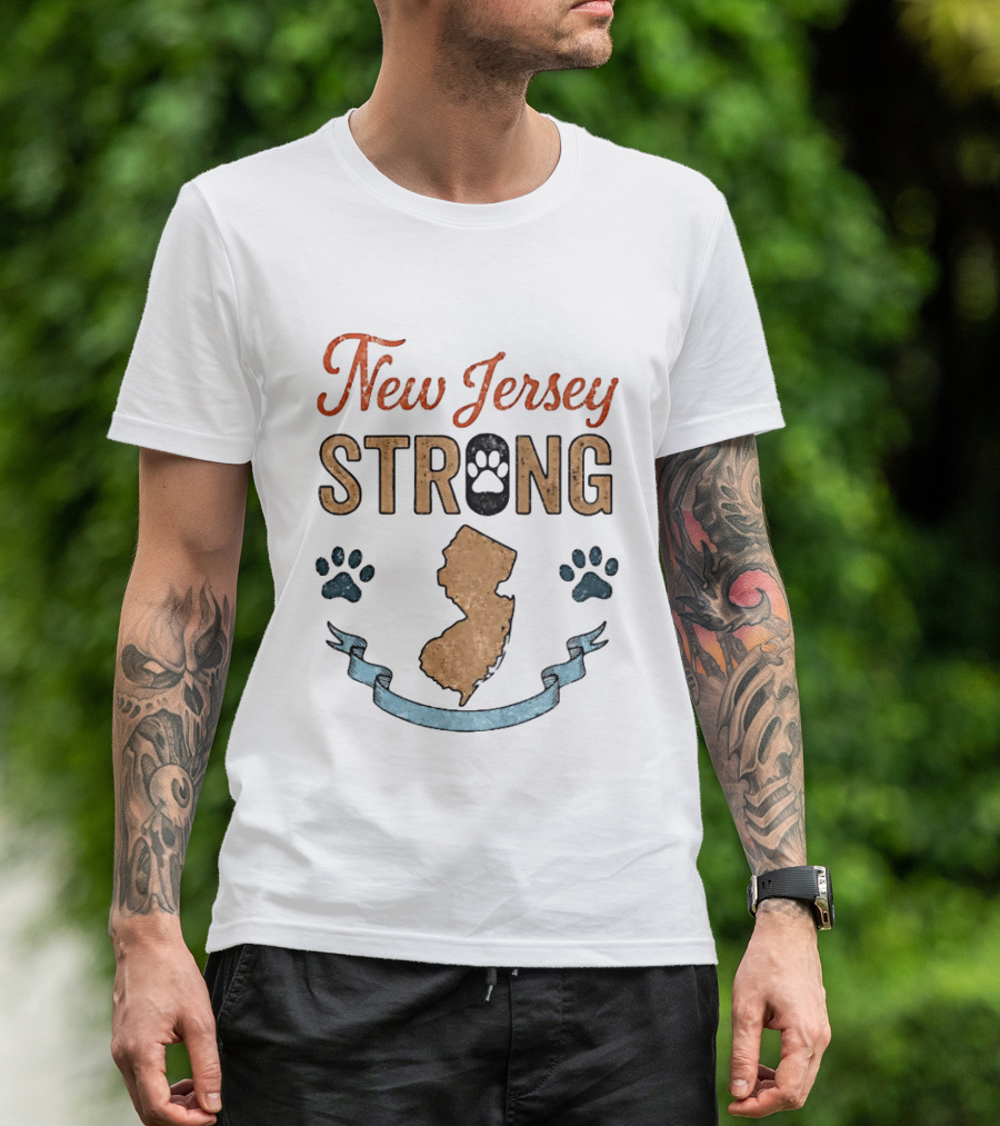 New Jersey Strong Standwithoscar Paw Print State Pride T-Shirt