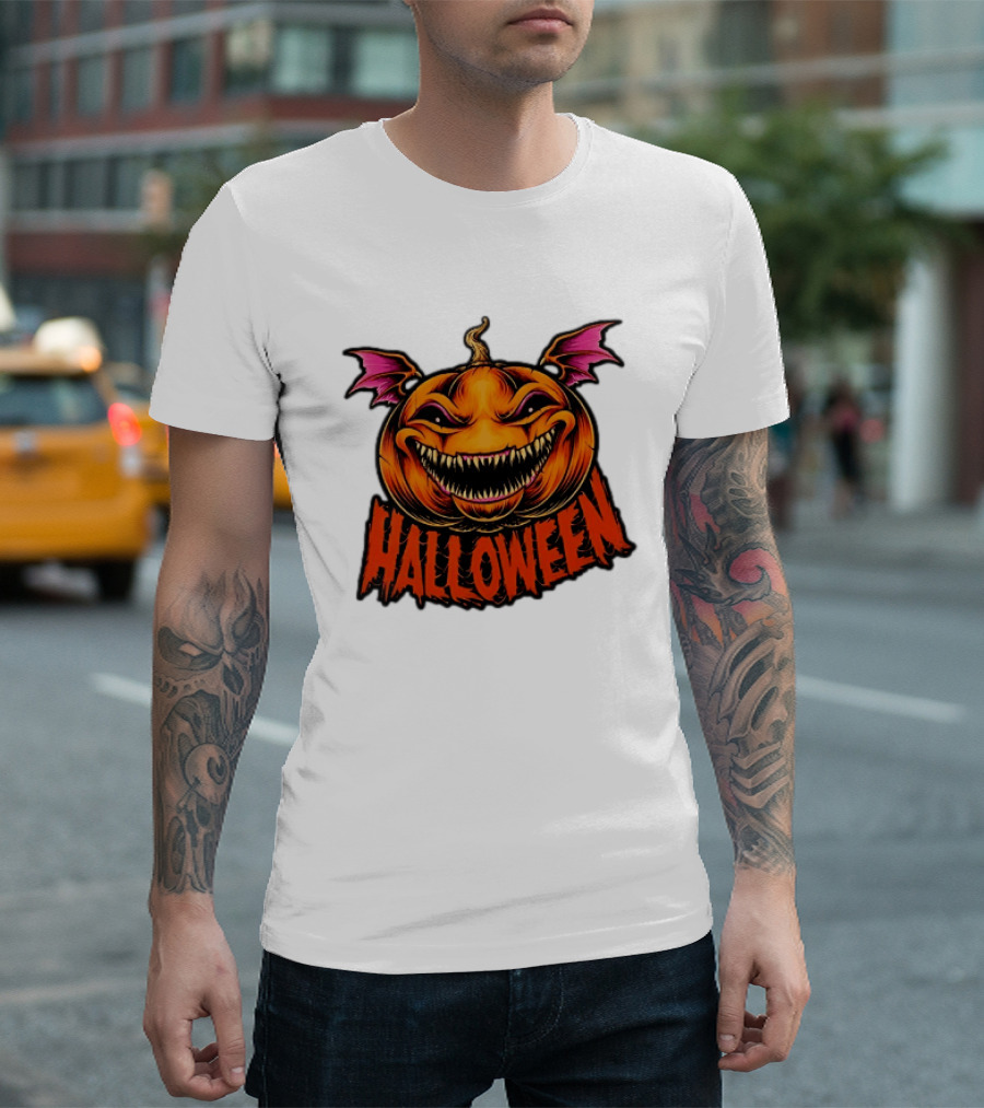 Halloween Bat Winged Jack O' Lantern Pumpkin T-Shirt