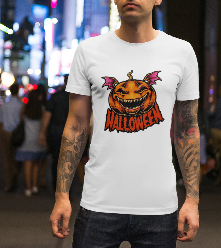 Halloween Bat Winged Jack O' Lantern Pumpkin T-Shirt