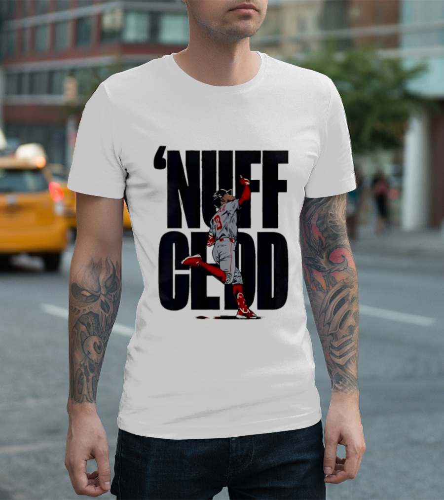 Nuff Cedd Baseball Player Number 9 Running Bases Pointing Up T-Shirt