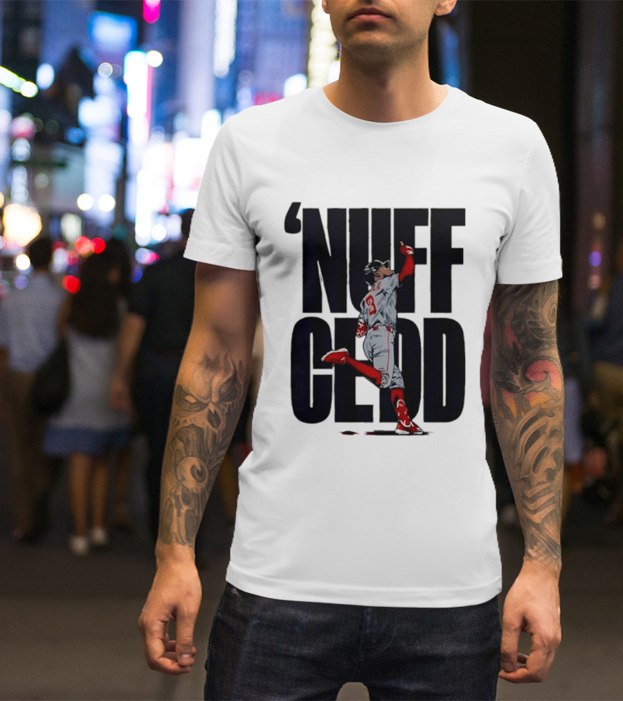 Nuff Cedd Baseball Player Number 9 Running Bases Pointing Up T-Shirt