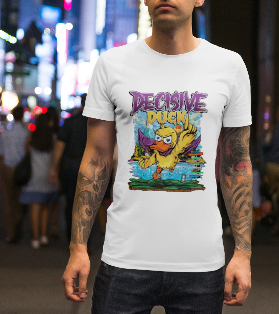 Decisive Duck Adventure Cartoon Style Colorful Forest Scene T-Shirt