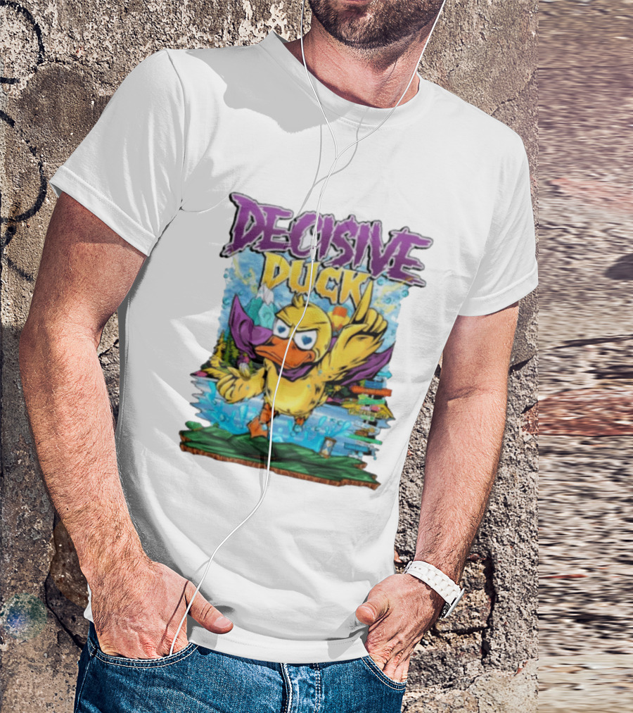 Decisive Duck Adventure Cartoon Style Colorful Forest Scene T-Shirt
