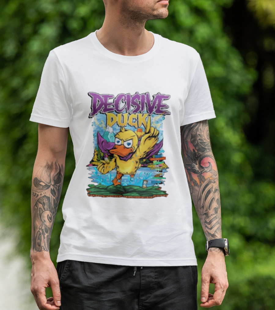 Decisive Duck Adventure Cartoon Style Colorful Forest Scene T-Shirt