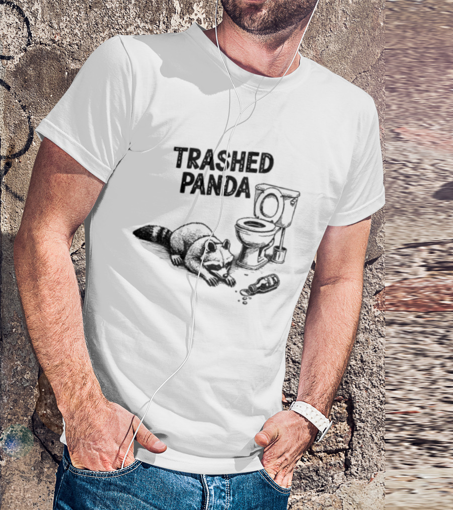 Trashed Panda Funny Raccoon Toilet Scene T-Shirt