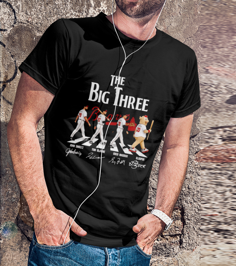 Atlanta Braves The Big Three John Smoltz Tom Glavine Greg Maddux Blooper T-Shirt