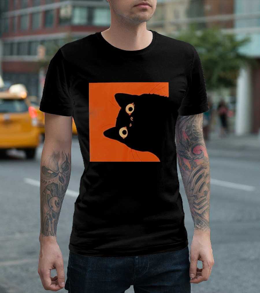 Orange Black Cat Peeking T-Shirt