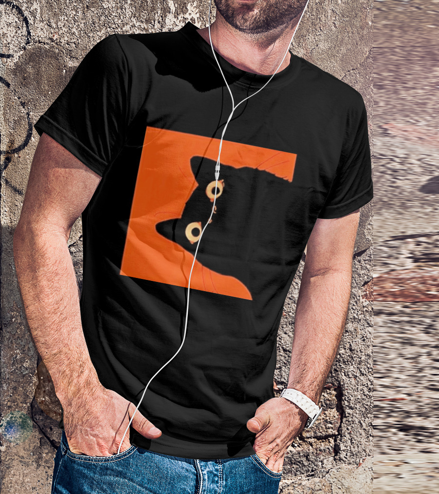 Orange Black Cat Peeking T-Shirt