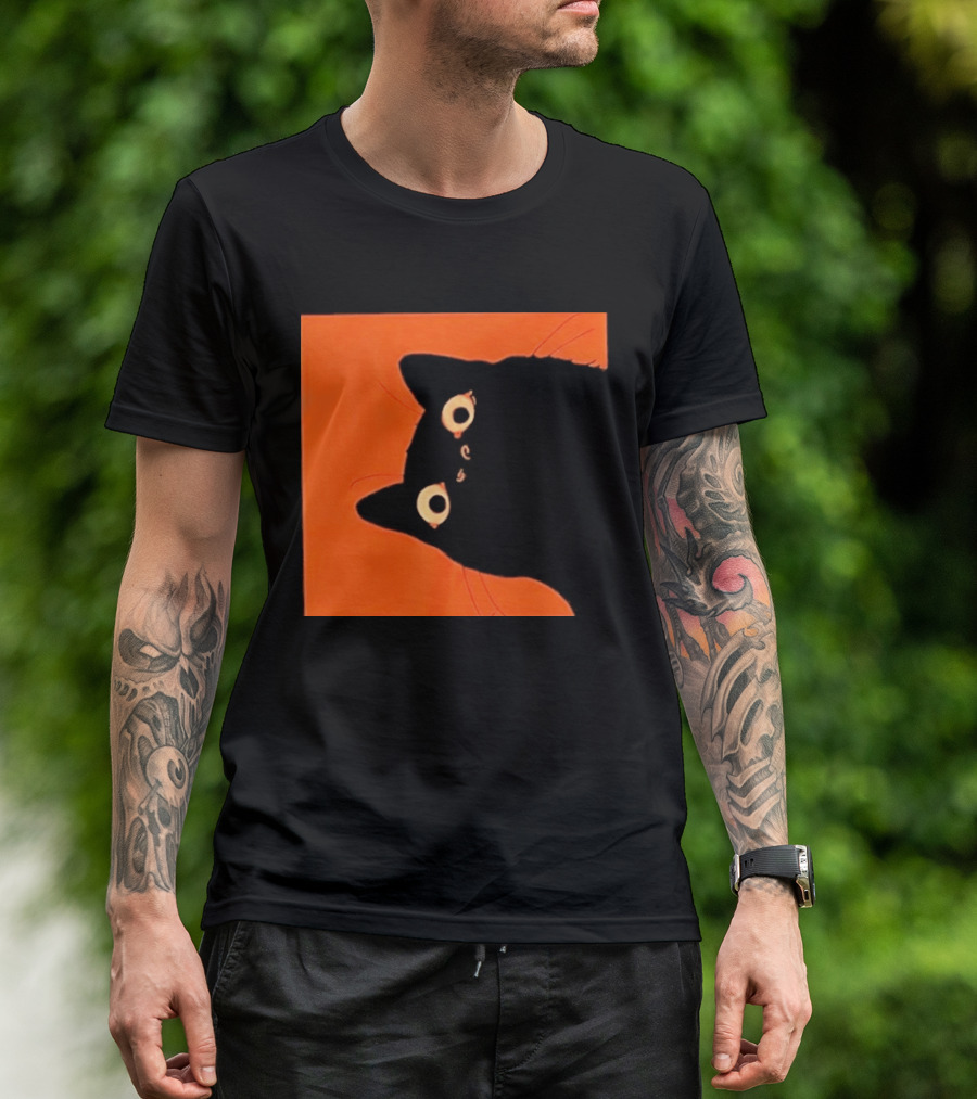 Orange Black Cat Peeking T-Shirt