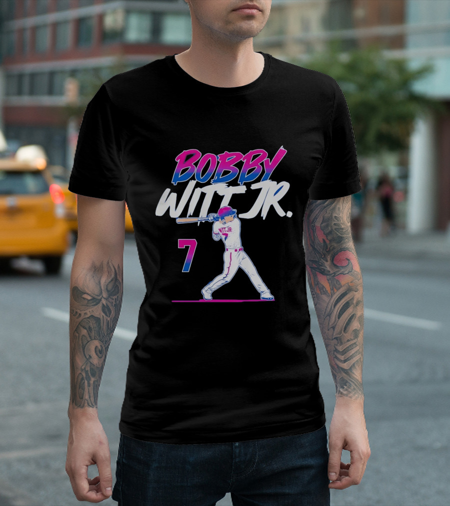 Bobby Witt Jr Kansas City Royals Number 7 Player Baseball Batting Action T-Shirt