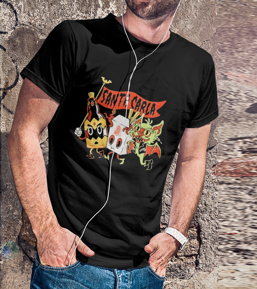 Santa Carla Cartoon Vampire Characters And Food Box With Flag T-Shirt