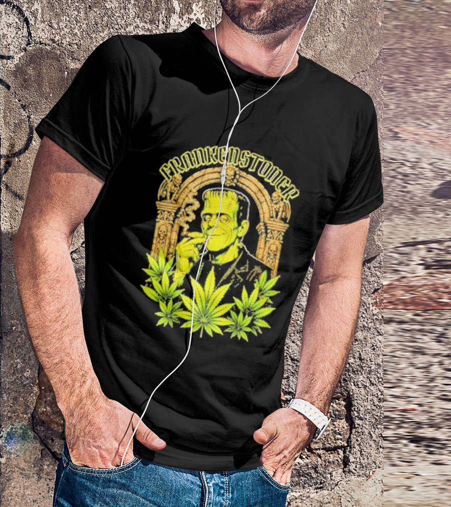 Frankenstoner Frankenstein Marijuana Smoking Arch Skulls T-Shirt