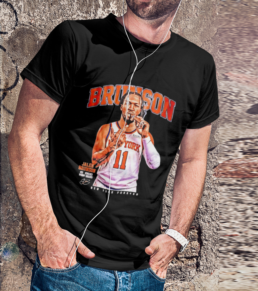 Jalen Brunson Middle Finger New York Knicks NBA Point Guard Brunson 11 Old Yolk Records Knicks T-Shirt