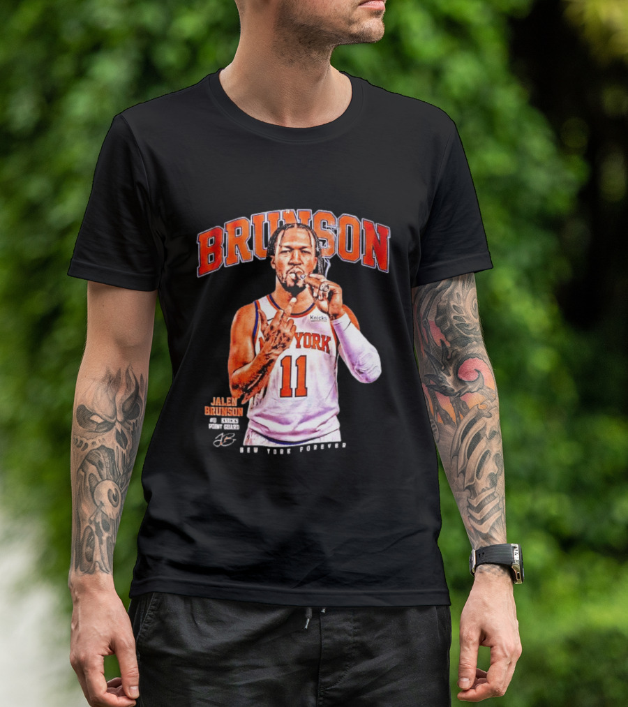 Jalen Brunson Middle Finger New York Knicks NBA Point Guard Brunson 11 Old Yolk Records Knicks T-Shirt